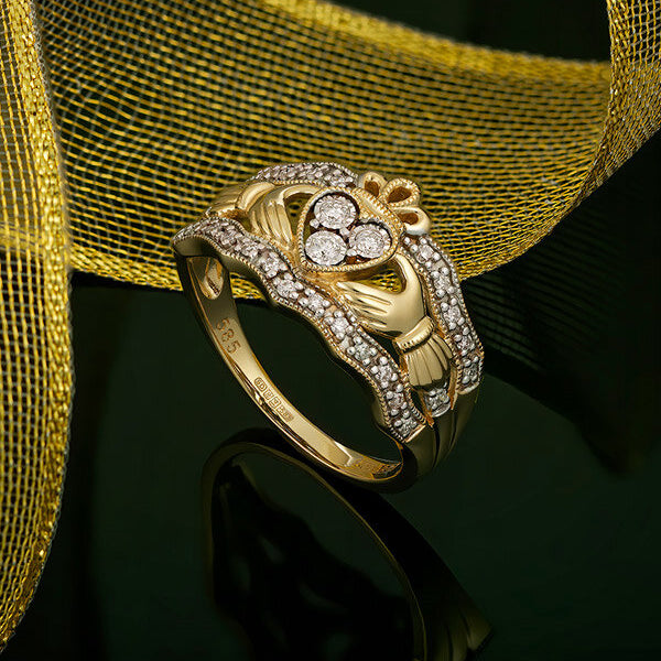 14k Gold and Diamonds Claddagh Ring