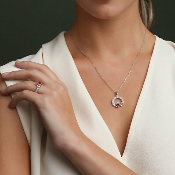 Birthstone Claddagh Necklace - Sterling Silver