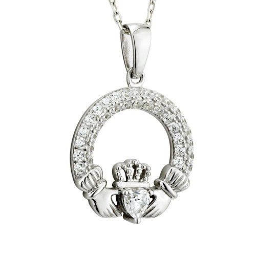 Birthstone Claddagh Necklace - Sterling Silver