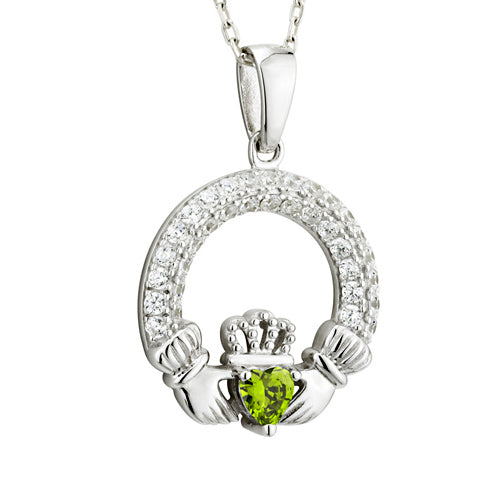 Birthstone Claddagh Necklace - Sterling Silver