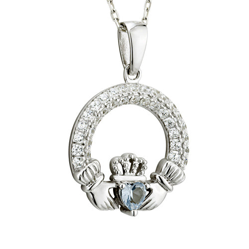 Birthstone Claddagh Necklace - Sterling Silver