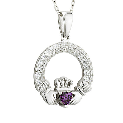 Birthstone Claddagh Necklace - Sterling Silver