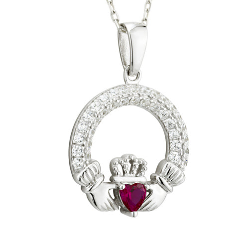 Birthstone Claddagh Necklace - Sterling Silver