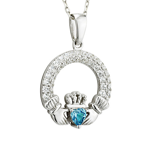 Birthstone Claddagh Necklace - Sterling Silver
