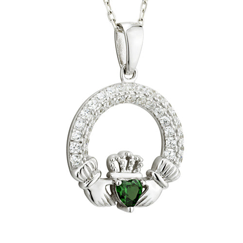 Birthstone Claddagh Necklace - Sterling Silver