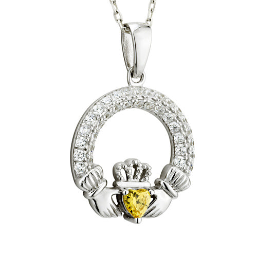 Birthstone Claddagh Necklace - Sterling Silver