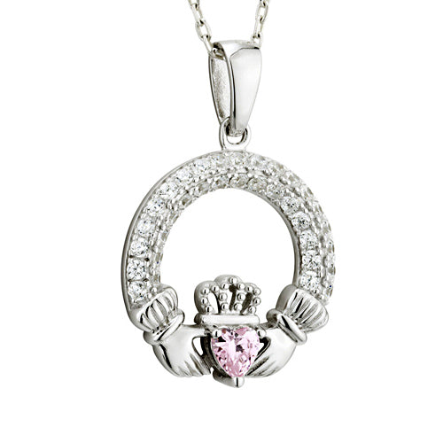 Birthstone Claddagh Necklace - Sterling Silver