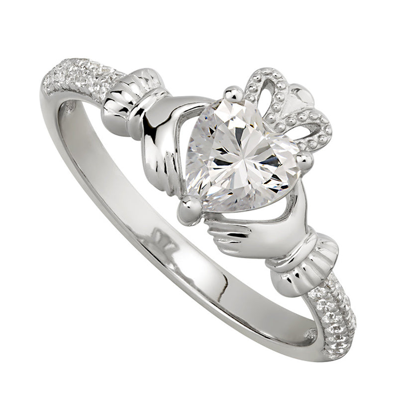 Birthstone Claddagh Ring - Sterling Silver