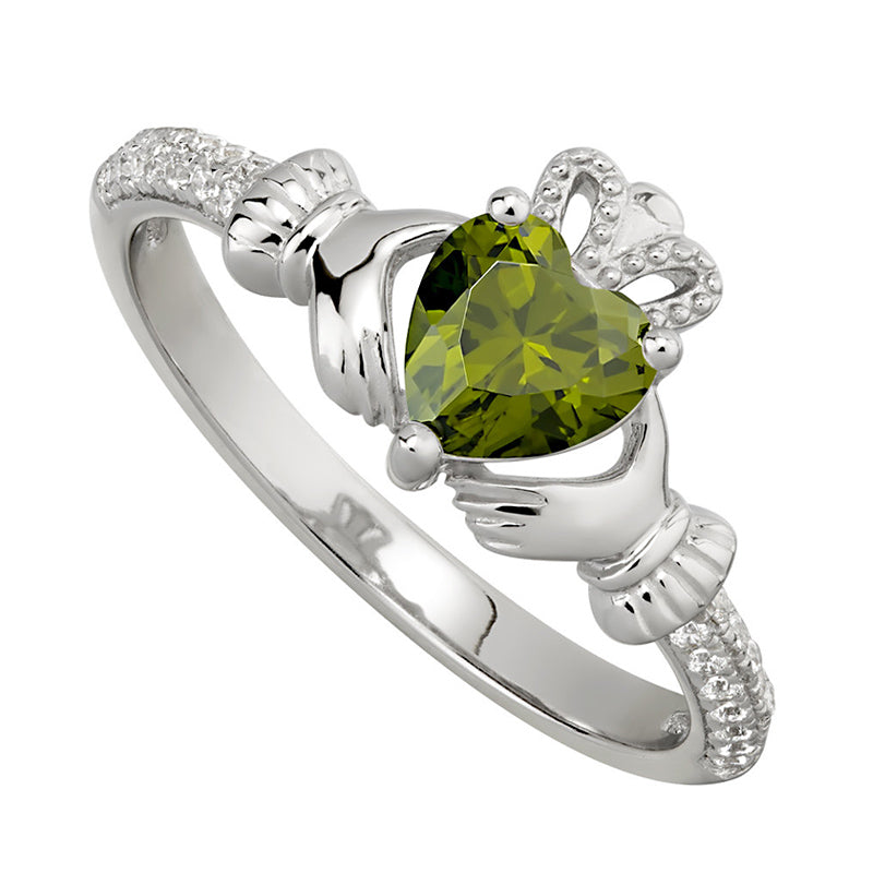 Birthstone Claddagh Ring - Sterling Silver