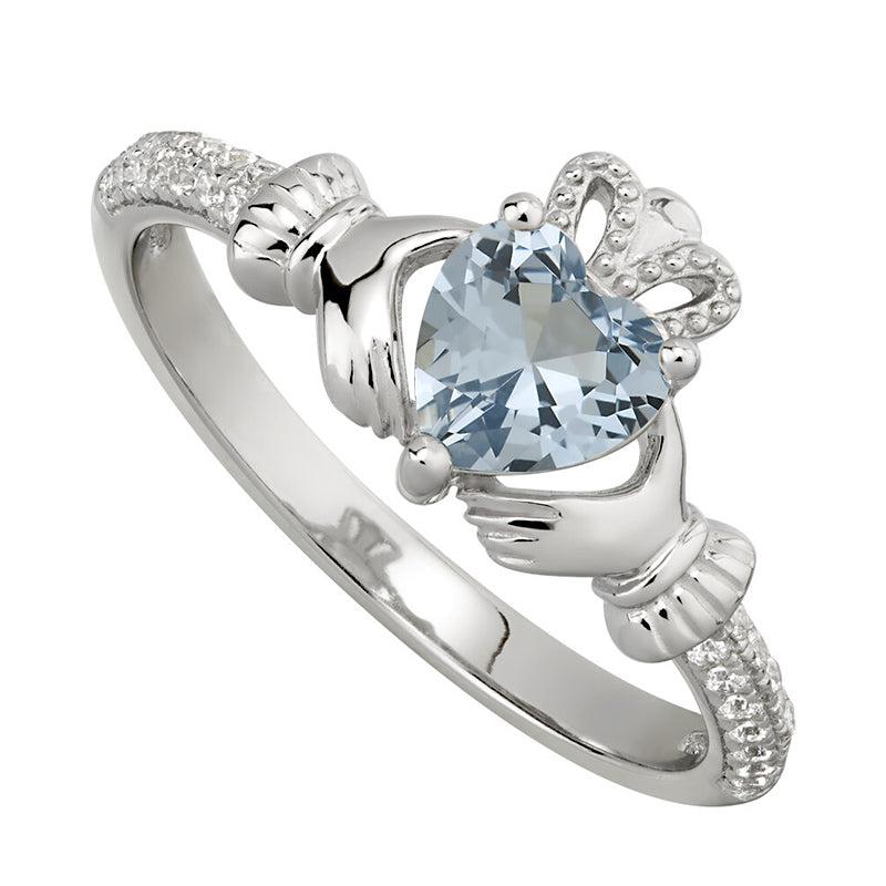 Birthstone Claddagh Ring - Sterling Silver