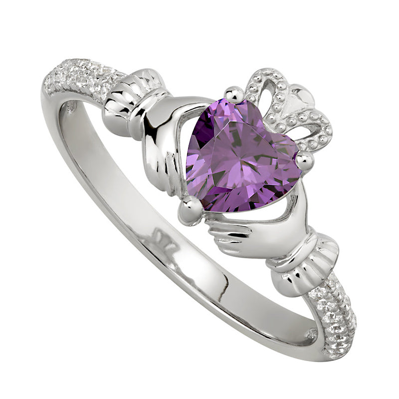 Birthstone Claddagh Ring - Sterling Silver