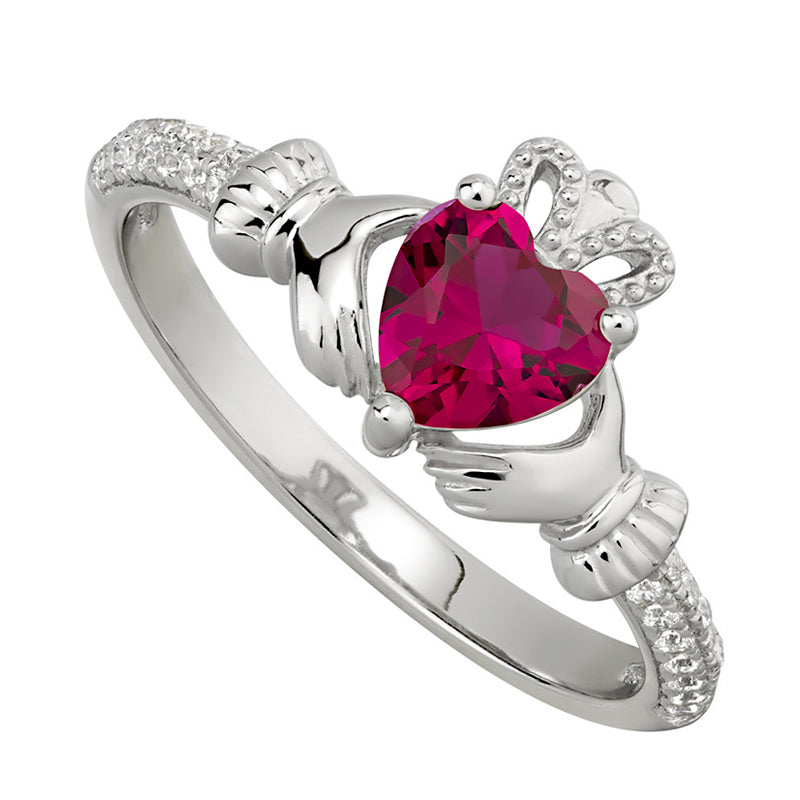 Birthstone Claddagh Ring - Sterling Silver