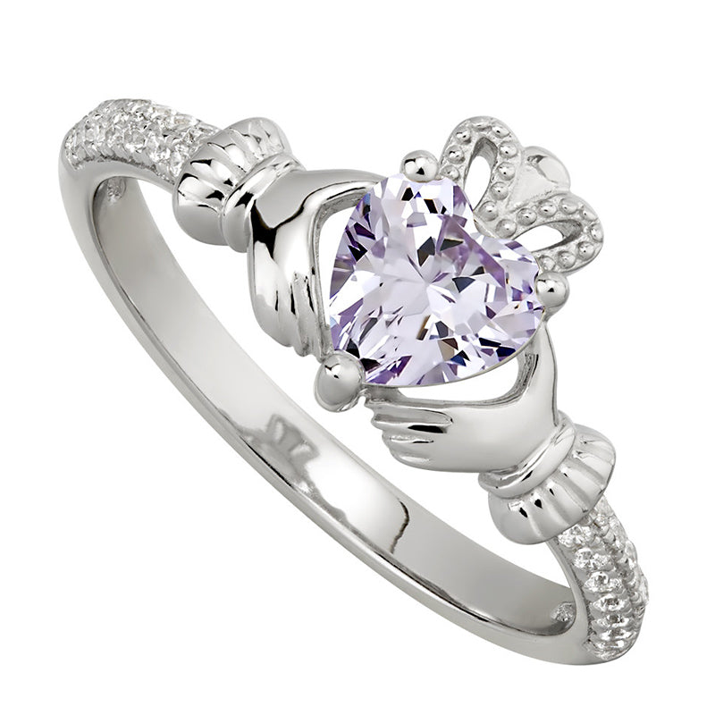 Birthstone Claddagh Ring - Sterling Silver