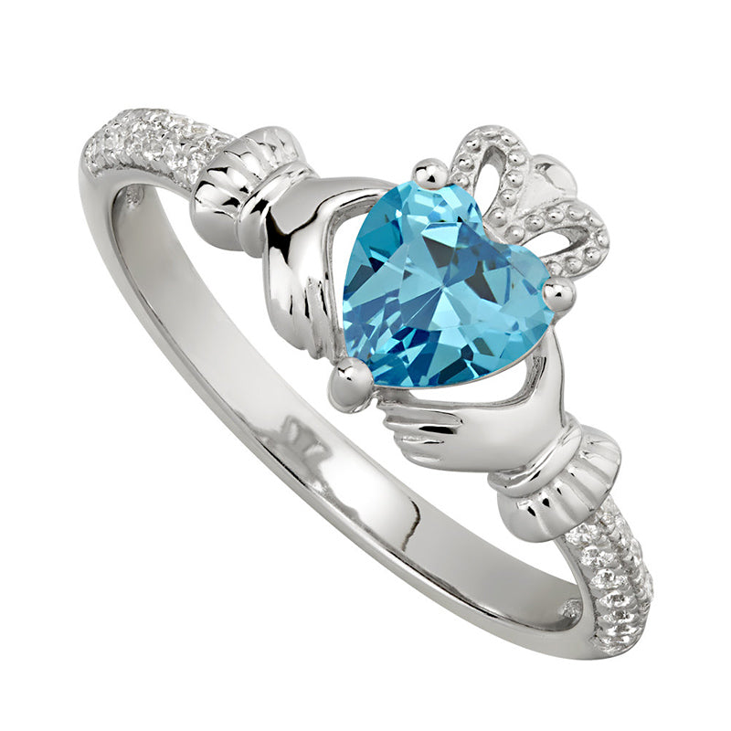 Birthstone Claddagh Ring - Sterling Silver