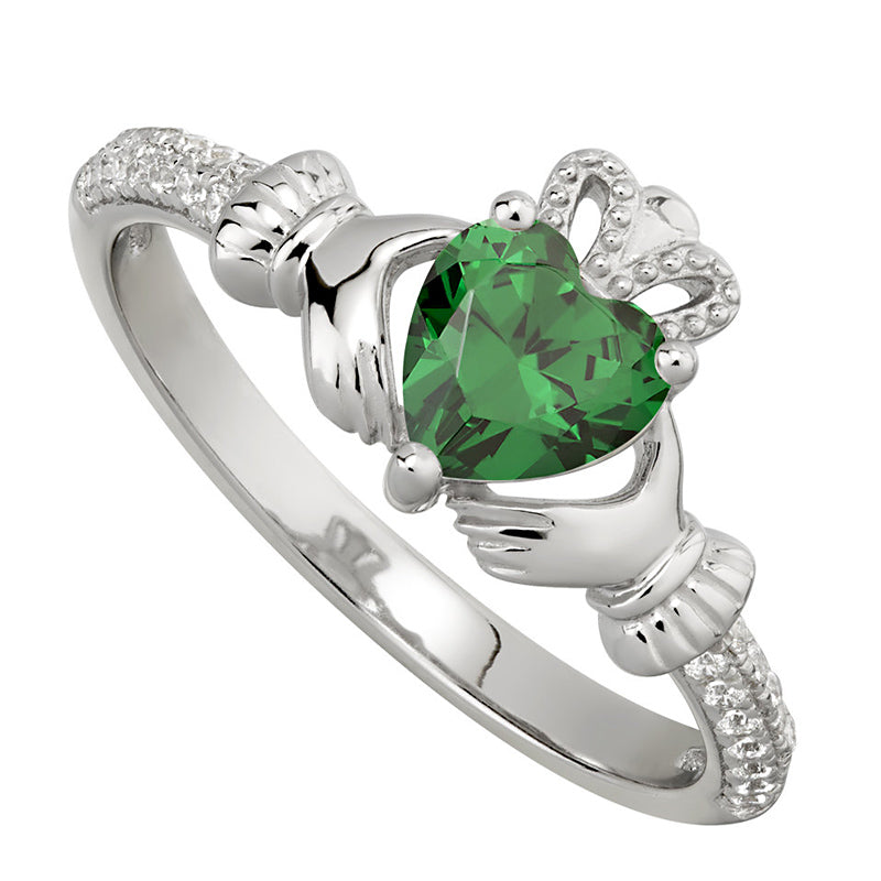 Birthstone Claddagh Ring - Sterling Silver