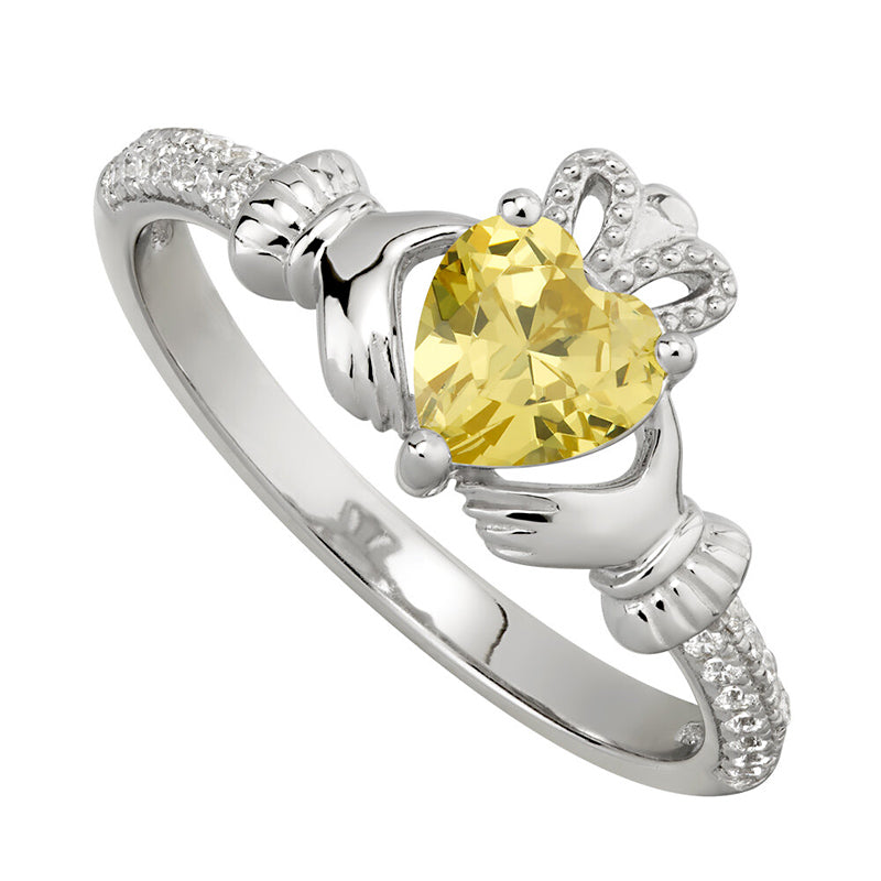 Birthstone Claddagh Ring - Sterling Silver