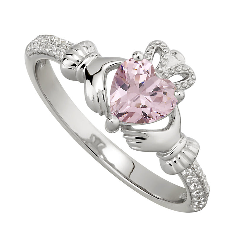 Birthstone Claddagh Ring - Sterling Silver