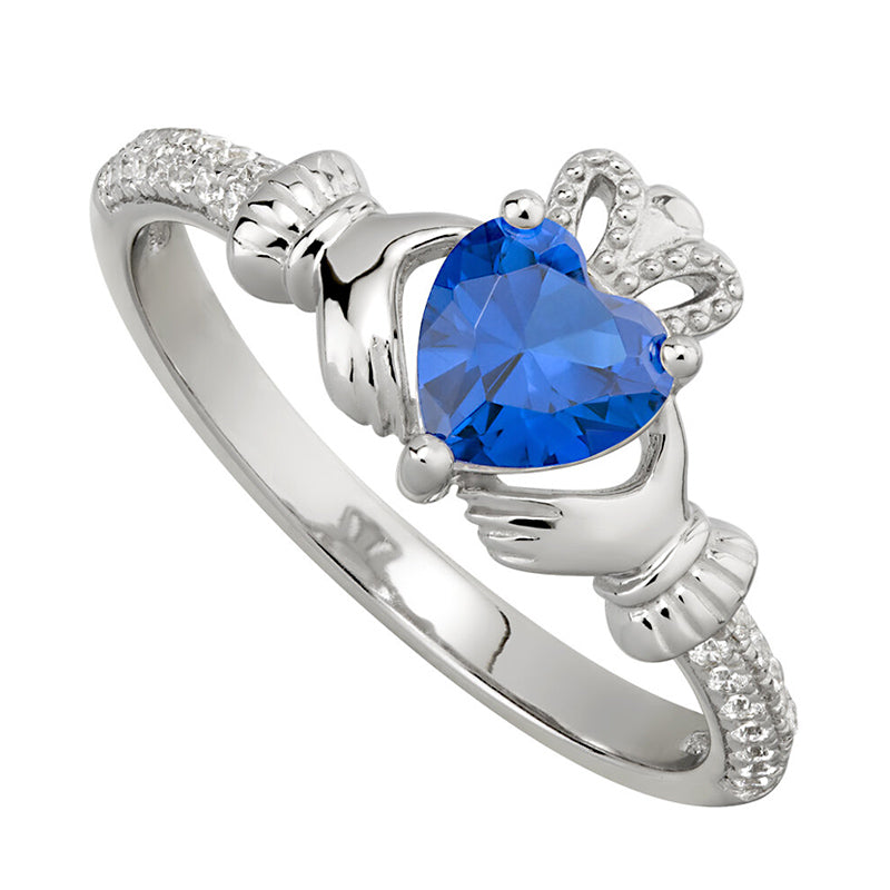 Birthstone Claddagh Ring - Sterling Silver