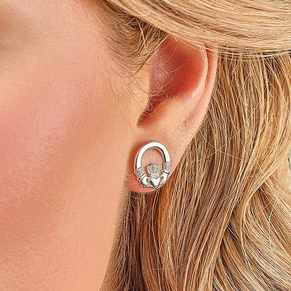 Claddagh Stud Earrings - Sterling Silver