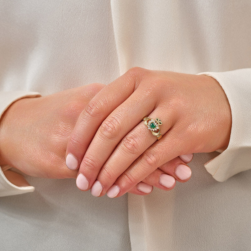 10k Gold Claddagh Ring w/ Green Heart