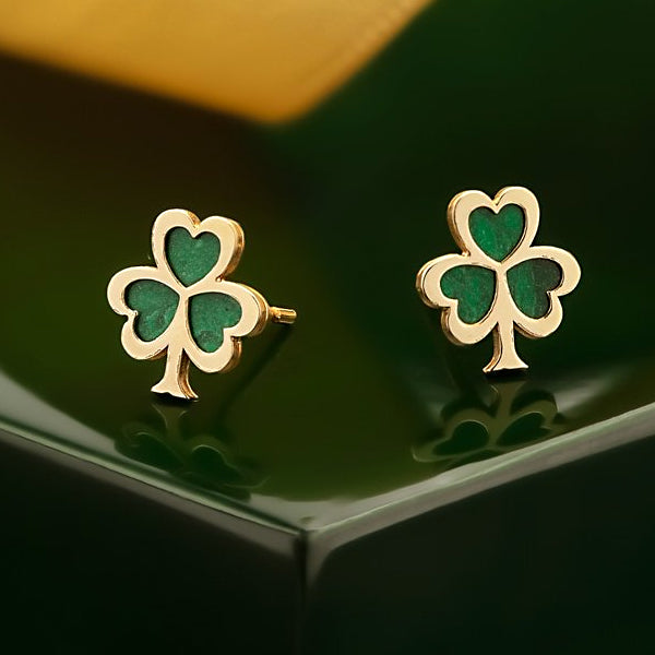 10k Gold Shamrock Earrings