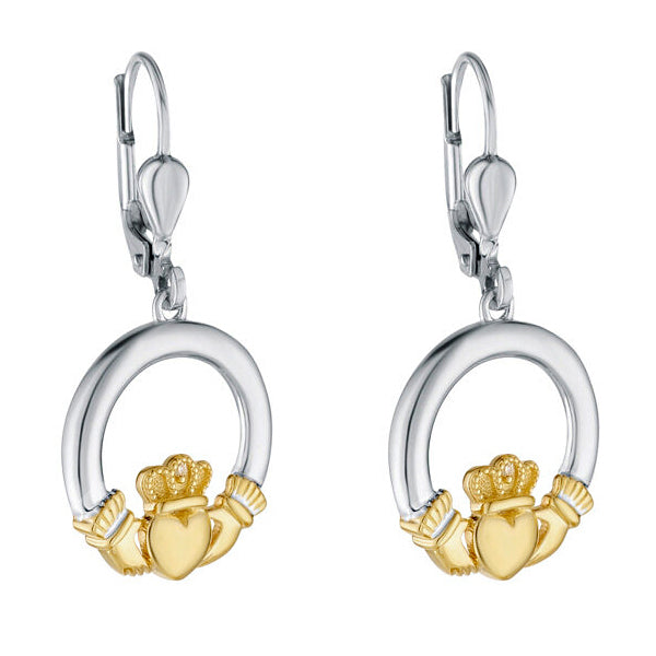 10k Gold, Silver and Diamond Claddagh Earrings