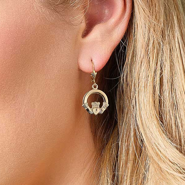 Claddagh Drop Earrings - 14k Gold