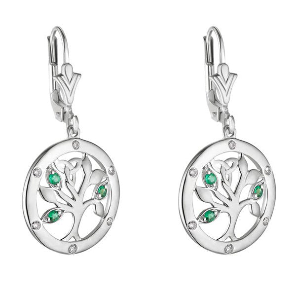 14k White Gold, Diamonds and Emerald Earrings