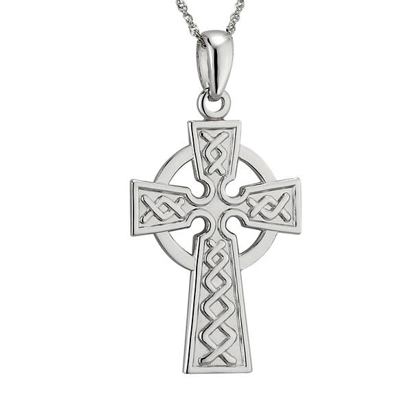 14k White Gold Celtic Cross Necklace