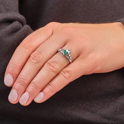 14k White Gold and Emeralds Claddagh Ring