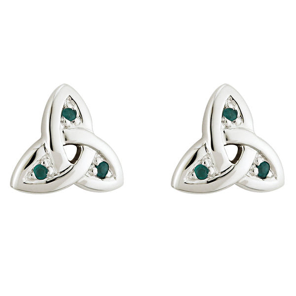 14k White Gold and Emeralds Irish Earrings