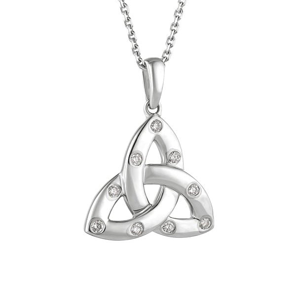 14k White Gold and Diamonds Trinity Knot Necklace