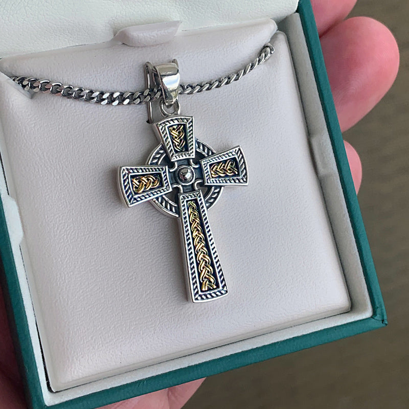 Celtic Cross Necklace - Silver & 10k Gold