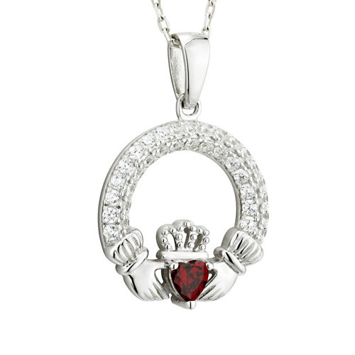 Birthstone Claddagh Necklace - Sterling Silver