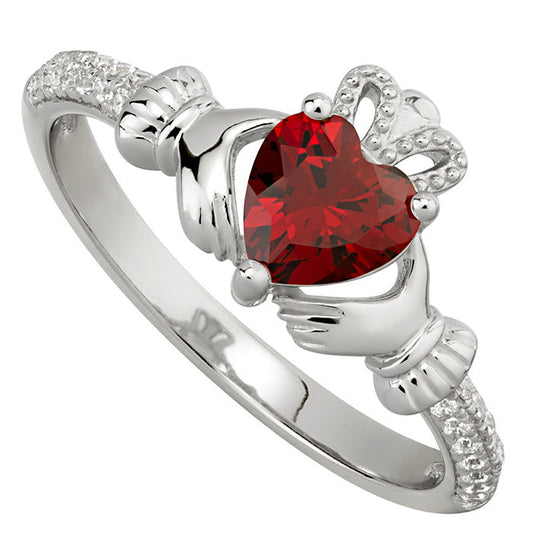 Birthstone Claddagh Ring - Sterling Silver