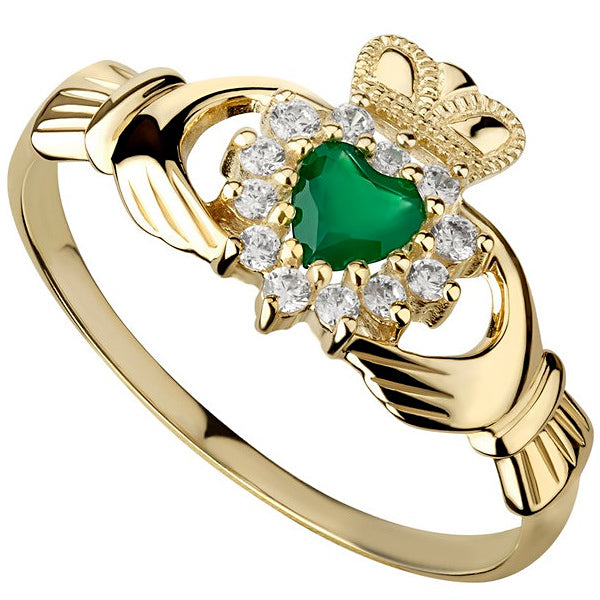 10k Gold Claddagh Ring w/ Green Heart