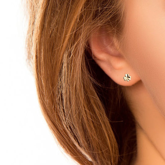 Irish Shamrock Stud Earrings - 10k Gold