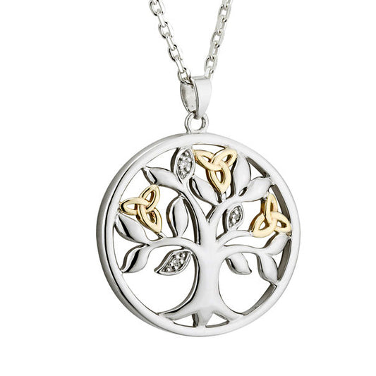 10k Gold, Diamonds & Silver Tree of Life Necklace