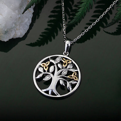 10k Gold, Diamonds & Silver Tree of Life Necklace