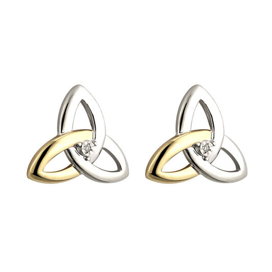 10k Gold, Silver and Diamonds Trinity Knot Earrings