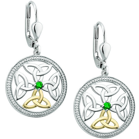 10k Gold, Silver and Emeralds Trinity Knot Earrings