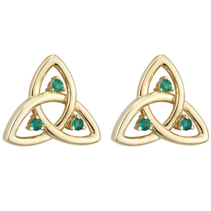 14k Gold Trinity Knot Earrings with Emeralds