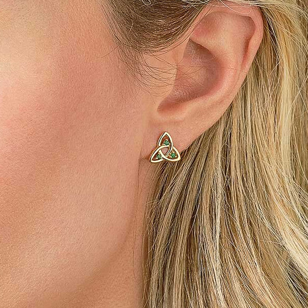 14k Gold Trinity Knot Earrings with Emeralds