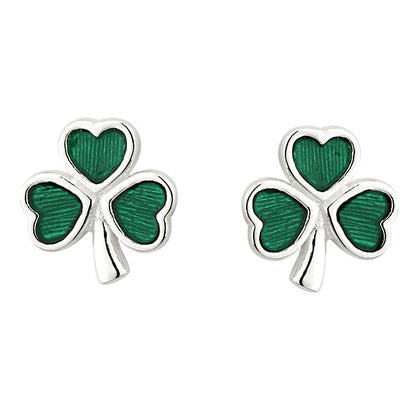 Green Shamrock Earrings - Sterling Silver