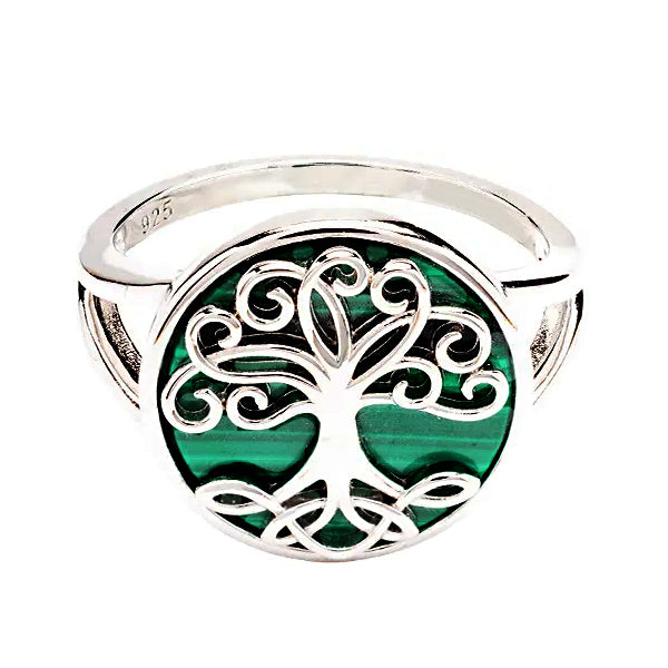 Green Tree of Life Ring - Sterling Silver