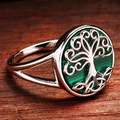 Green Tree of Life Ring - Sterling Silver