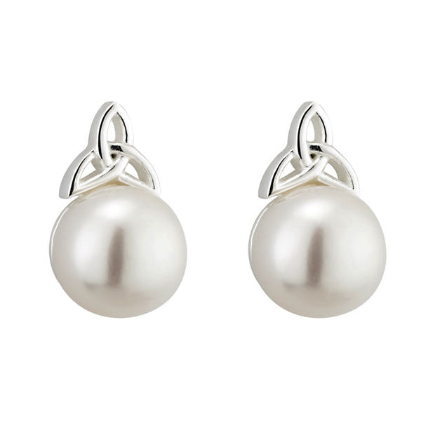 Trinity Knot and Pearl Stud Earrings - Sterling Silver