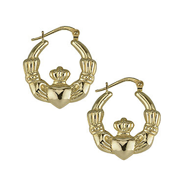 Large Claddagh Hoop Earrings - 9k Gold