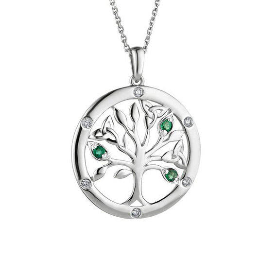 14k White Gold and Diamonds Tree of Life