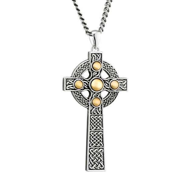 10k Gold & Silver Celtic Cross Necklace